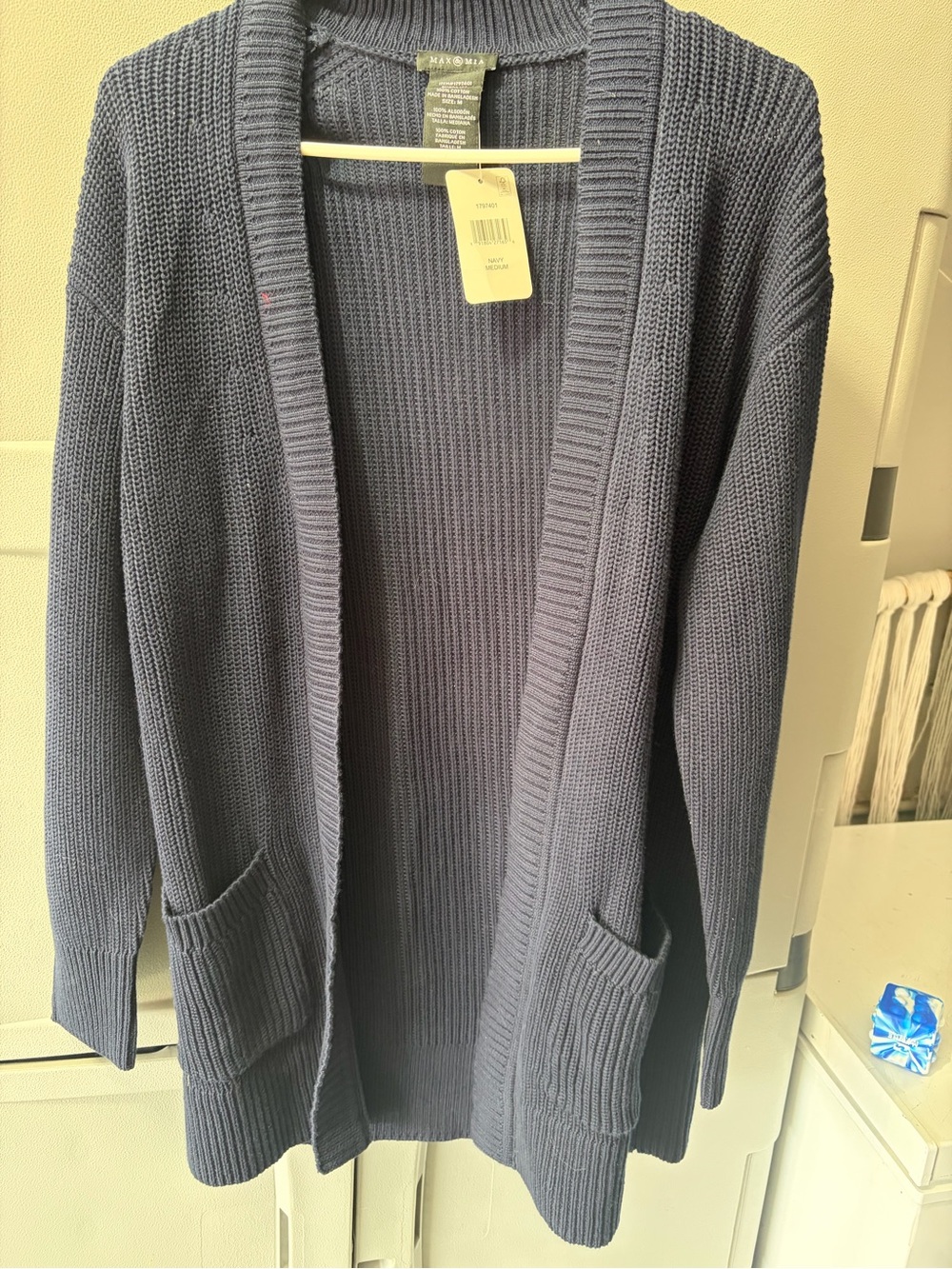 MIA Navy Open-Front Ribbed Cardigan with Pockets